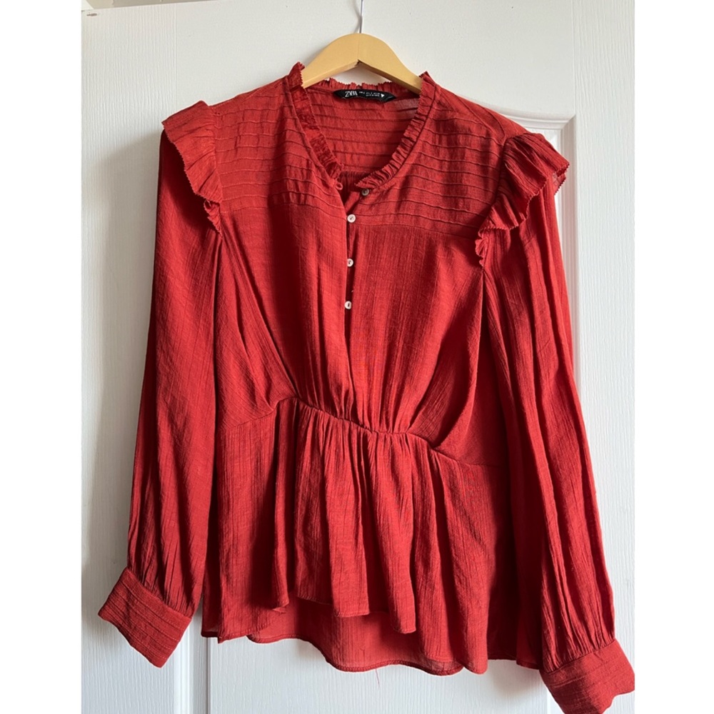 Zara Long Sleeve Red Blouse